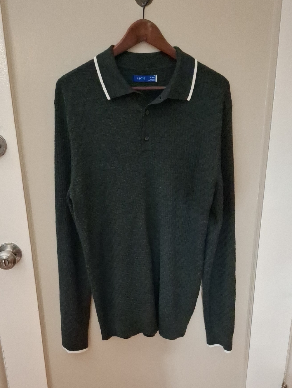 Apt. 9 Tall L Forest Green Knit Polo with White Trim_1